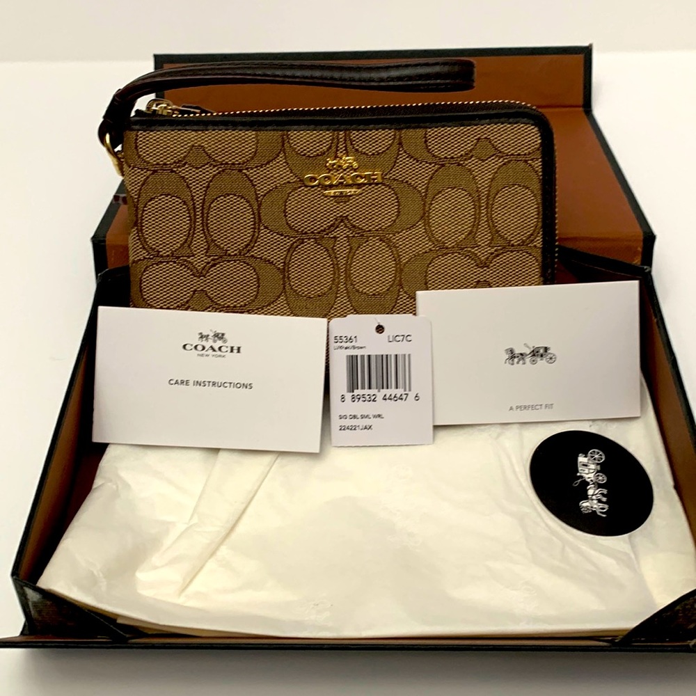 NWT Coach Canvas Double Zipper Wristlet
